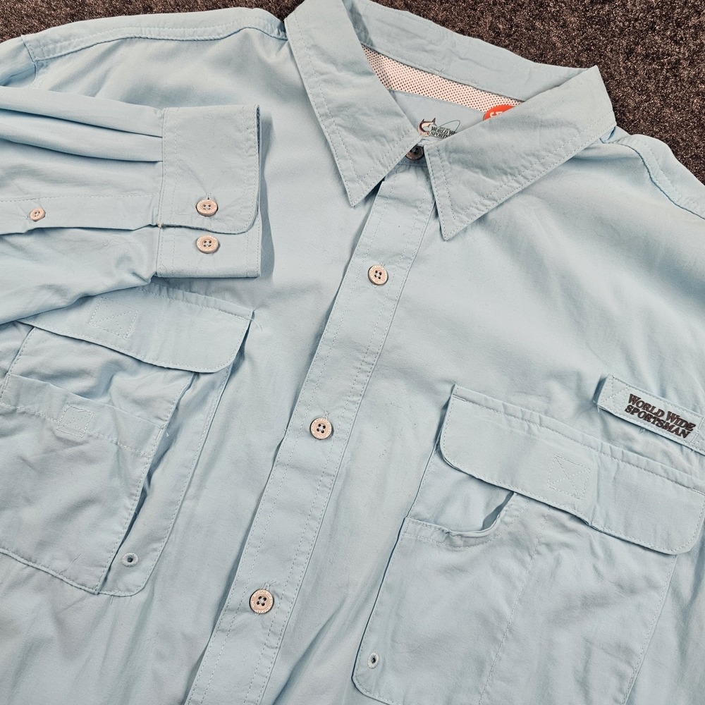 World Wide Sportsman Fishing Shirt Mens 2XL Blue UPF 50 Vented Long Sleeve